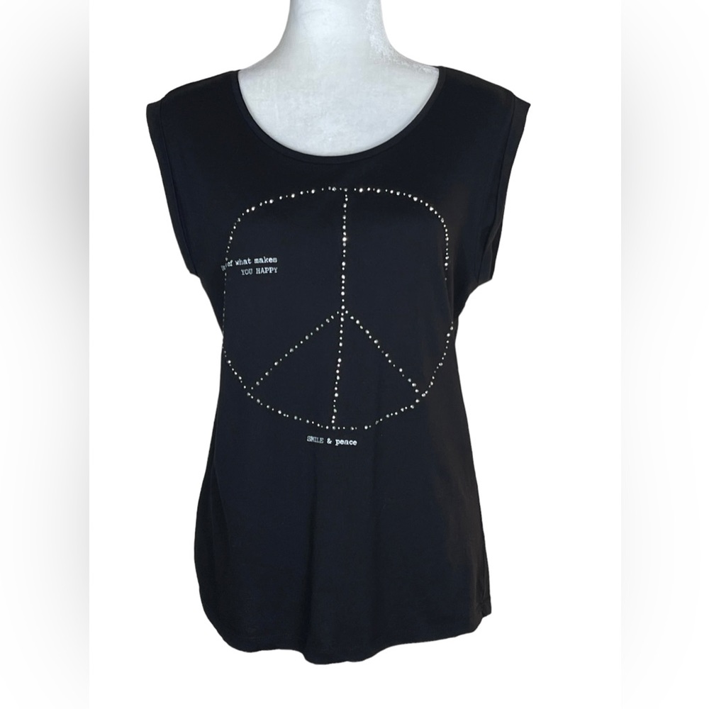 MNG JEANS Small Rhinestone Smile & Peace Tank Size Small - Picture 2 of 11
